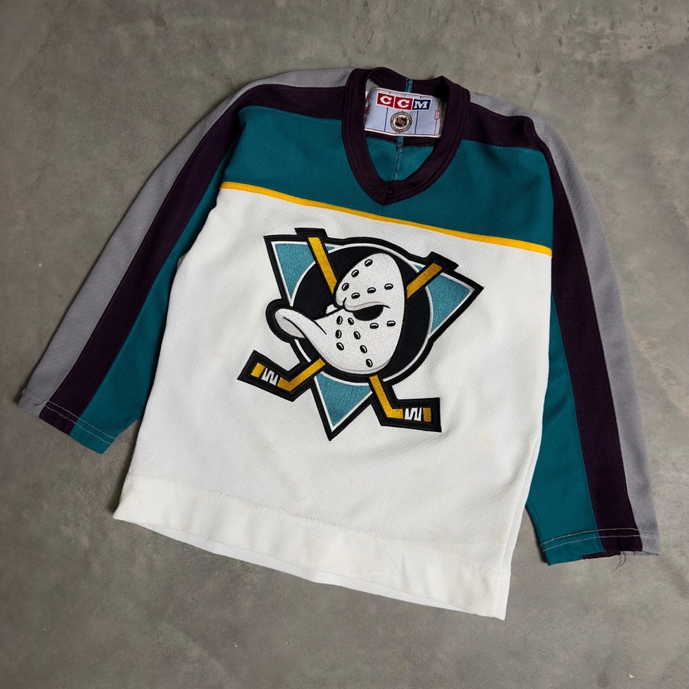 Vintage CCM Mighty Ducks Jersey Youth S White 90s NHL Hockey